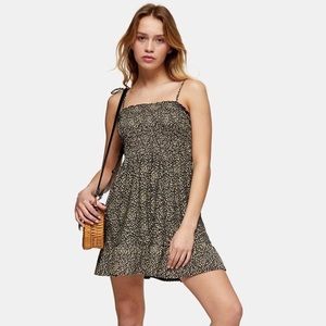 Topshop shirred mini dress with flippy hem